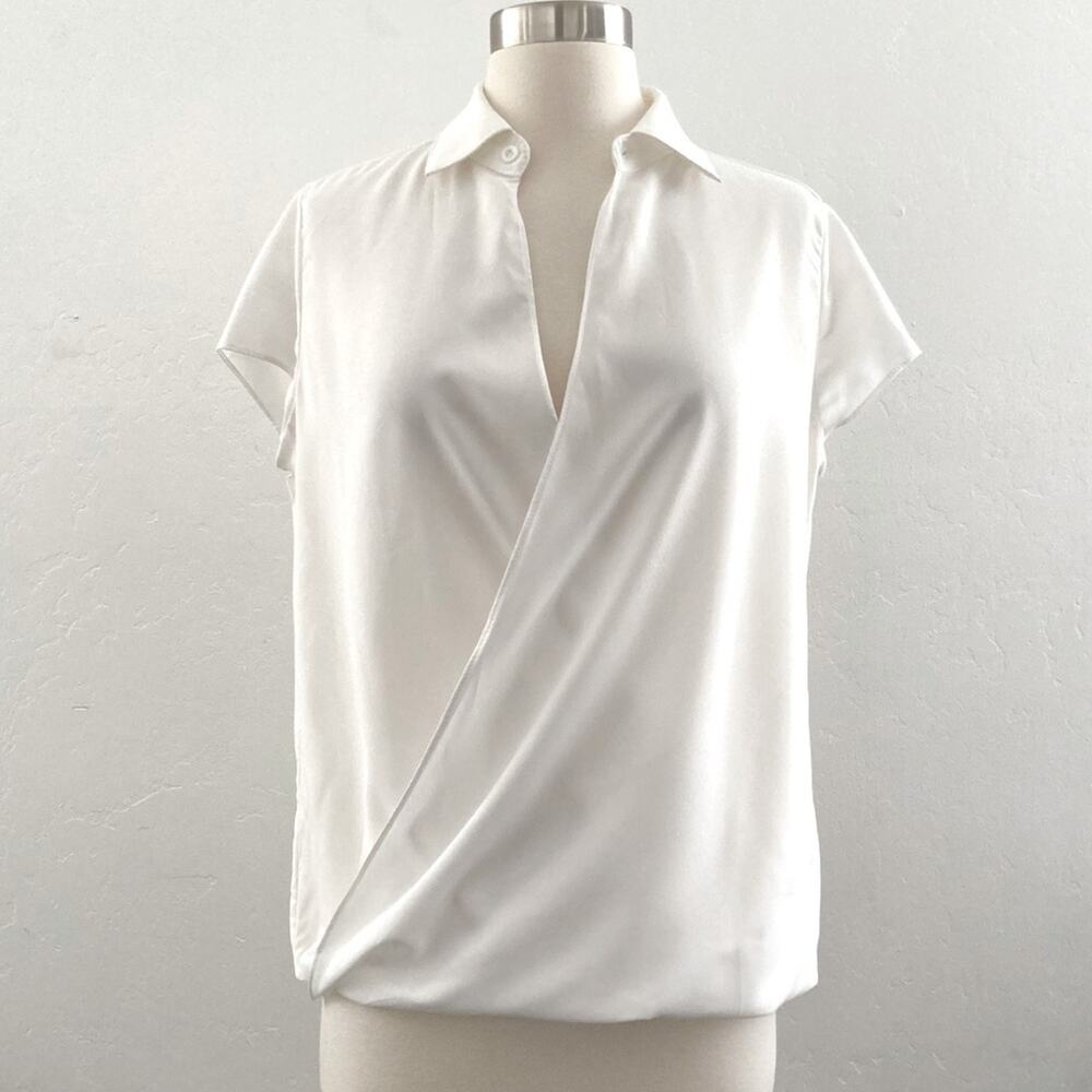 Joie Keturah Blouse Small White Faux Wrap Minimalist Office Preppy NEW MSRP $178